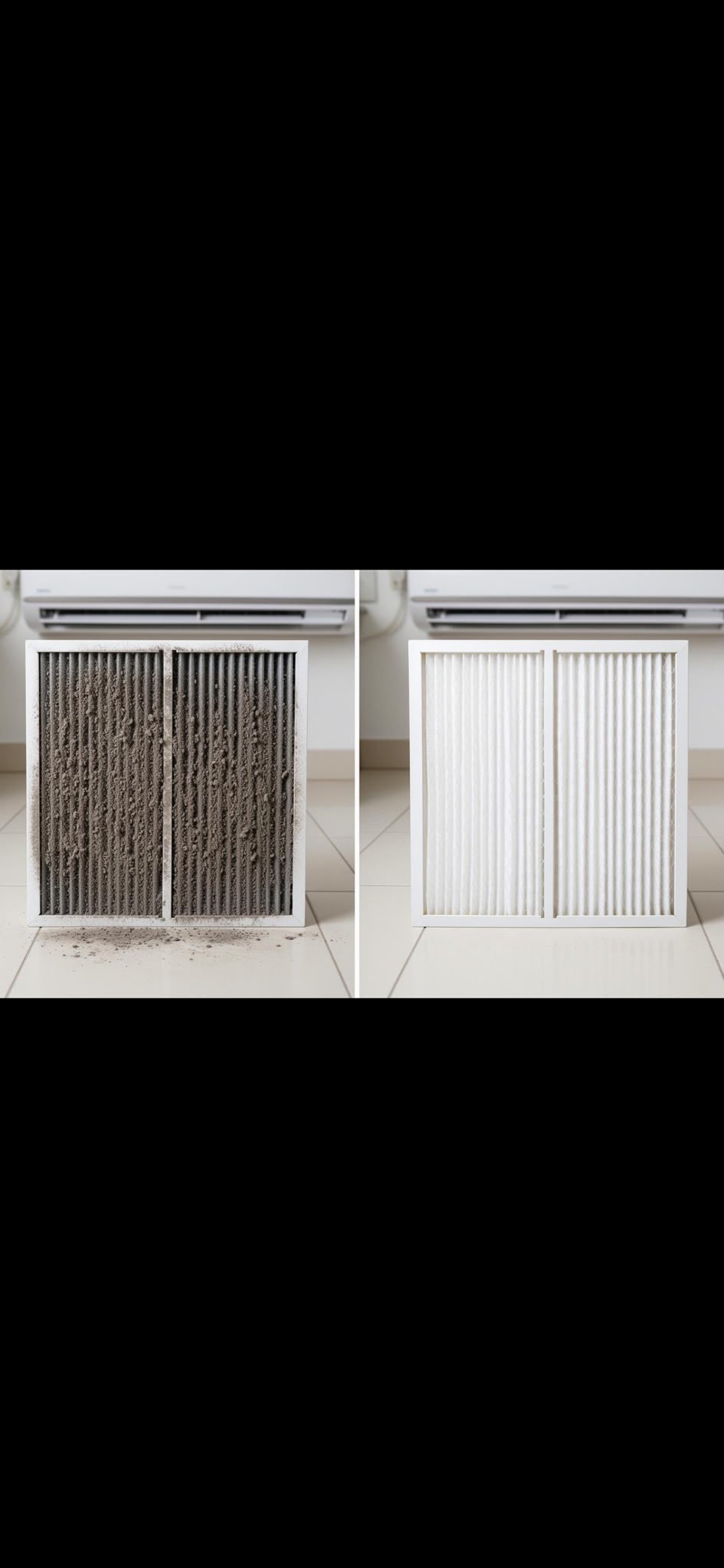 Filtre de climatiseur avant et après nettoyage